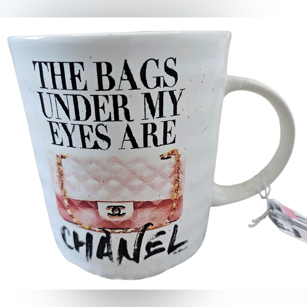 Amanda Greenwood Large Designer Inspired White Mug with Pink Accent. New